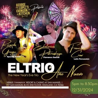 It's my great pleasure to announce I'll be ringing in the New Year with the Virtuoso on Spanish Guitar and Vocals Ricardo Griego @ricogriego and the Ultra Talented Flamenco Dancer, Ekaterina Pokrovskaya. Once again, we'll be starting off the festivities at 5pm at the famous @George Lopez's Chingon Kitchen. If you're in town, swing by and experience EL TRIO!