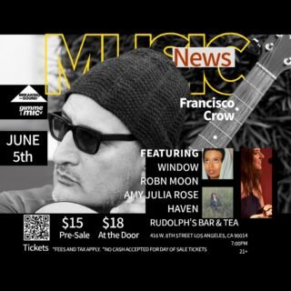 @franciscocrowmusic @dtlaartnight Catch me at @rudolphsbarandtea_official. Playing with @breakingsound @gimmethemic on Thursday, June 5th, #music4miles $15 TIX in my bio or $18 at the door the day of (
YOU DON'T WANNA MISS THIS. https://tixr.com/e/142772 or Scan QR.